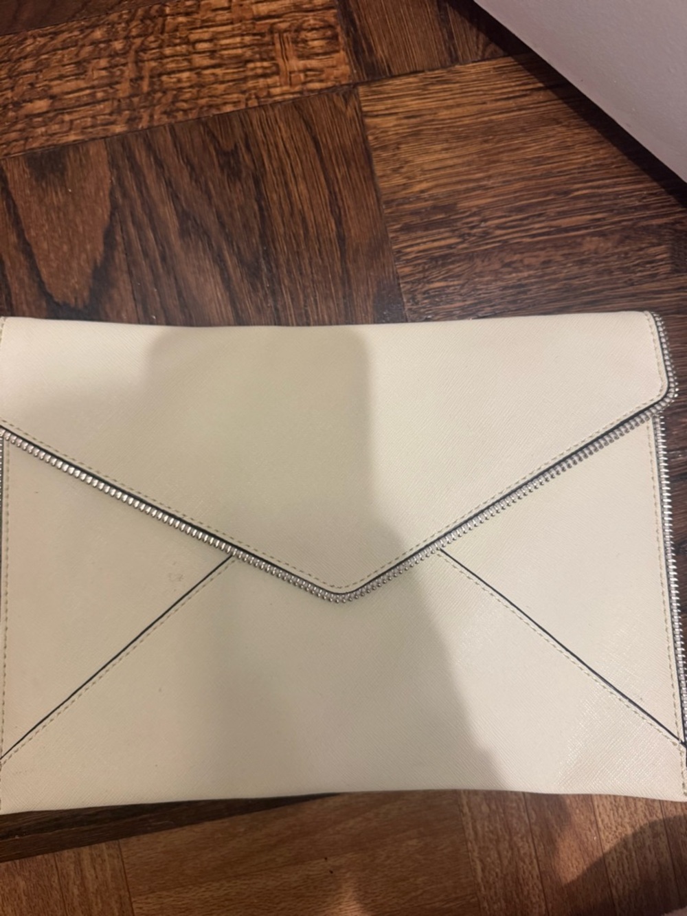 Rebecca Minkoff Cream Envelope Clutch with Silver Trim